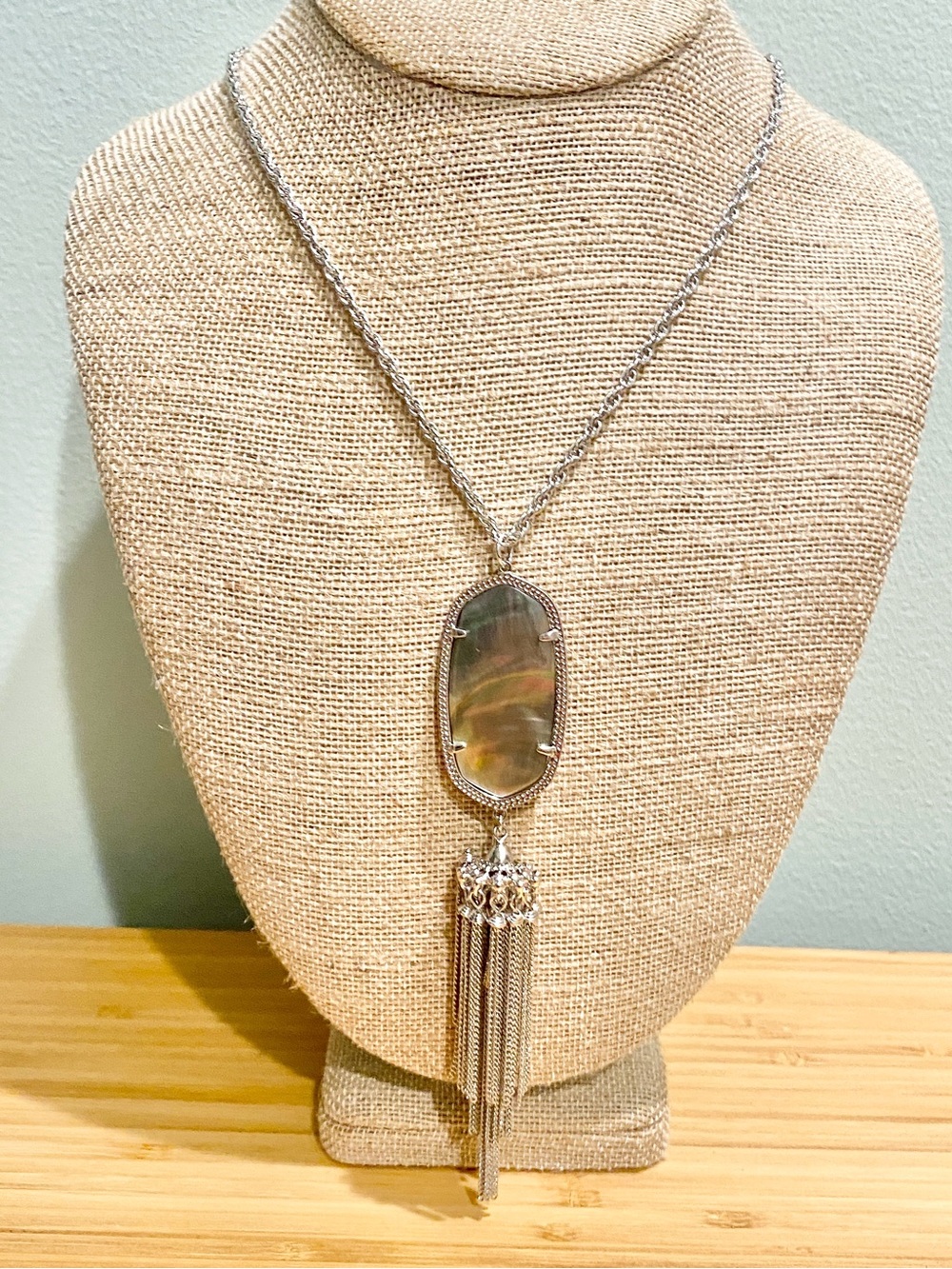 Kendra Scott Rayne Black Mother Of Pearl Tassel Chain Necklace